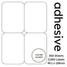 Image of Adhesive Printer Labels 4-up per A4 Sheet - 500 sheets 2,000 Labels