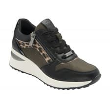 Image of LOTUS - MOORE | Womens/Ladies Zip Up/Lace Up Wedge Trainer Black Khaki