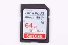 Image of SanDisk Ultra Plus 64GB SDXC Memory Card, Up to 80 MB/s, V10 Class 10, UHS-I
