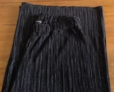 Image of PrettyLittleThing Black Shimmer Plisse Wide Leg Trousers