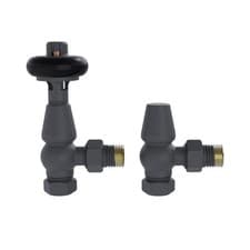 Image of Traditional Antique Design TRV Thermostatic Brass Angled Radiator Valves Pair