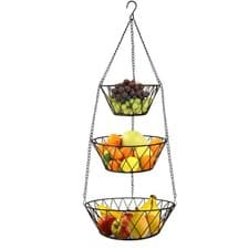 Image of Heavy Duty 3 Tier Hanging Kitchen Bronze Fruit Basket Wire Vegetable Storage