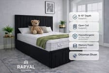 Image of OTTOMAN DIVAN BED GAS LIFT STORAGE PLUSH FABRIC HEADBOARD AND FOOTBOARD MODERN