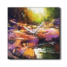 Image of Silent Wall Clock Canvas 30x30 Painting Abstract River Forest Trees Nature