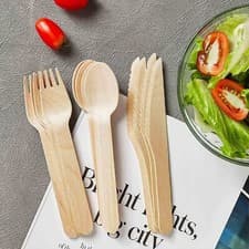 Image of Wooden Cutlery Biodegradable 100 Packs Of - Knives, Forks, Spoons or Teaspoons