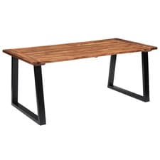 Image of Dining Table Solid Acacia Wood Live Edge 180x90x75cm Brown Top/Black Metal 3 cm