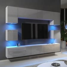 Image of Wall Unit – High Gloss Doors Free LED Lighting Floating TV Cabinet Set MODENA