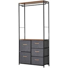 Image of HOMCOM Storage Coat Rack Hallway Bedroom Organiser Shelves w/ Hanger, 5 Drawer