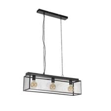 Image of Qazqa Industrial Black 3-Light Pendant Lamp Cage Robusto for Dining Room