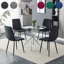 Image of Dining Table and 4 Chairs Set 90cm Tempered Glass Home Kitchen Furniture