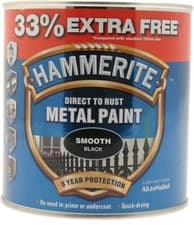 Image of Hammerite Smooth Direct To Rust Metal Paint Quick Drying Black 1L