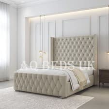 Image of Luxury Chesterfield Winged Bed Frame Plush Velvet Gas Lift Storage 54" Headboard