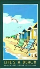 Image of Life's A Beach Tea Towel Souvenir Gift Beach Huts Cotton Coastal Scenes Seaside