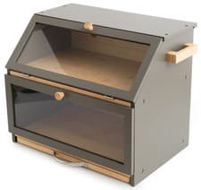 Image of Bamboo Bread Bin Double Layer Kitchen Storage Box Large 2 Tier Cutting Board UK
