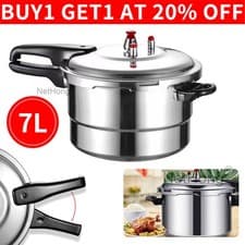Image of 7 litre pressure cooker dual handle aluminium 7L kitchen catering home cookware