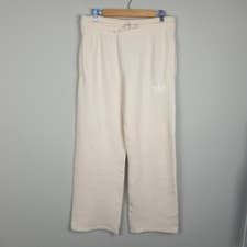 Image of Adidas Originals Joggers Womens Large Cream Wide Leg Knit Trefoil Lounge Casual