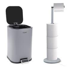 Image of 5L Stainless Steel Pedal Bin Soft Close Kitchen Bathroom Toilet Roll Holder
