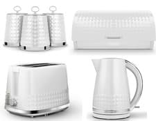 Image of Tower Solitaire Kettle 2 Slice Toaster Bread Bin & Canisters Set White & Chrome