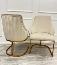 Image of Arina Luxury Velvet Italian Beige Gold Leg Dining Chairs - NEW