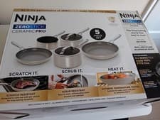 Image of Ninja ZEROSTICK Ceramic Pro 5-Piece Cookware Set Grey CW35000UKST / Brand New