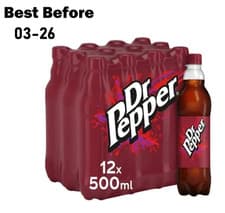 Image of 12X500ml Dr Pepper Bottles BBE 03-26 RRP £30 Sale price £10.49 free S