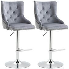Image of HOMCOM Adjustable Bar Stools Set of 2, Swivel Bar Chairs w/ Back Footrest, Grey