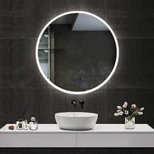 Image of Round Bathroom Mirror with Bluetooth 3 LED Lights Illuminated Demister
