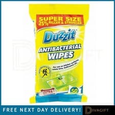 Image of 50 DUZZIT JUMBO WET WIPES ANTIBACTERIAL KILLS 99.9% GERMS DISINFECTANT SURFACE