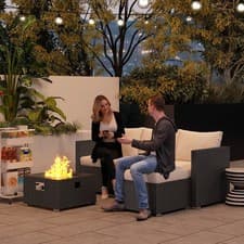 Image of 5 Piece Rattan Garden Furniture Set with Fire Pit Table for Outdoor