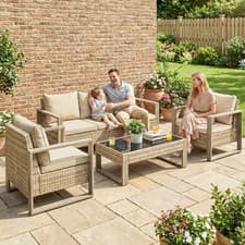 Image of 4 Piece Rattan Garden Furniture Set with 3-Seater Sofa, Armchairs, Table, Khaki