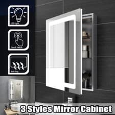Image of LED Bathroom Mirror Cabinet with Shaver Socket Demister Touch Sensor Lights