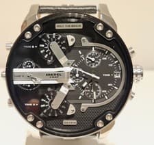 Image of MEN'S DIESEL DZ7313 MR DADDY SILVER BLACK LEATHER MULTI-ZONE CHRONOGRAPH WATCH