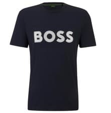 Image of Hugo Boss Mens T-Shirt BOSS 1 Mesh Raised Logo Cotton Crew Tee in Dark Blue