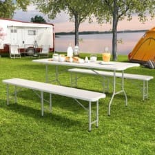 Image of 6FT Heavy Duty Plastic Folding Table w/ 2 Benches for Garden, Camping, Party