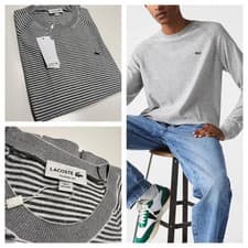 Image of Authentic Lacoste Men’s Sweatshirt – Grey / White Striped – New – RRP £120