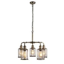 Image of 5 Light Antique Brass Ceiling Fitting Pendant Bar Light With Seeded Glass Shades