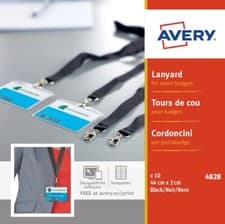 Image of Avery Black Lanyards, 44cmx2cm, 10 Pack, Name Badge/Key Holders (4828)