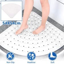 Image of PVC Corner Shower Mat Anti-slip Sector Suction Bathroom Mat Washable Bathtub Mat