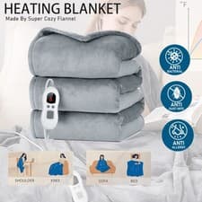 Image of LUXURIOUS ELECTRIC HEATED THROW SOFT FLEECE GREY OVER BLANKET DOUBLE SINGLE