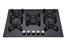 Image of MILLAR GH7051KB 5 Burner Built-in Gas on Glass Hob 70cm - Cast Iron Stands & Wok