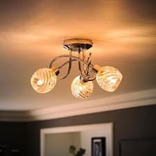 Image of Ceiling Light Fitting 3 Way Chrome Spotlight Swirl Glass Lampshades Pendant