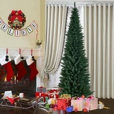 Image of 8Ft Slim Pencil Artificial Christmas Tree Home Decor w/Solid Metal Legs Green
