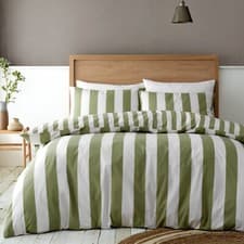Image of Catherine Lansfield Cove Stripe Reversible Duvet Cover Bedding Set Green