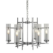 Image of 6 Lights Chrome Ceiling Fitting Pendant Light with Clear Glass Cylinder Shade