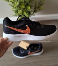 Image of Women's Bling Nike Tanjun Black Sneakers Shoes made with Swarovski Crystals