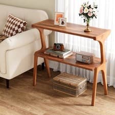 Image of Solid Wood End Table 2-Tier Modern Narrow Side Table with Storage for LivingRoom