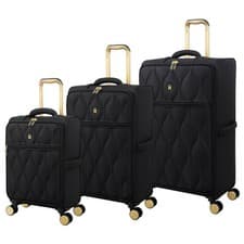 Image of It Luggage Black Quilted Softshell 4-wheel Spinner Suitcase Set Travel Luggage