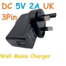 Image of 5V 2A Volt UK 3 Pin Power Supply Plug Charger AC/DC Adapter Black