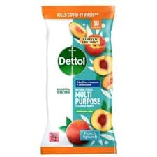 Image of 6X Dettol Multipurpose Surface Cleaning Large Wipes Anti Bacterial Peach Splash