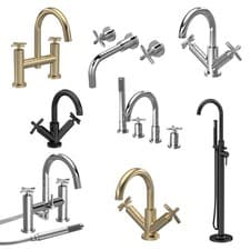 Image of Nuie Aztec Basin & Bath Taps Modern Curved Spout Cross Handle Bathroom Faucet